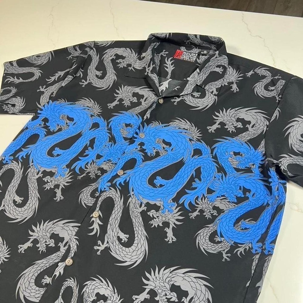 Pineapple Connection Mystic Origins Blue Dragon Shirt XL Y2K Streetwear ButtonUp